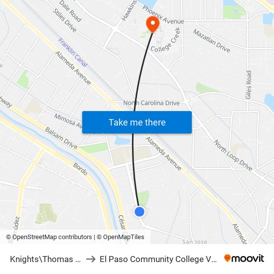 Knights\Thomas Manor Park to El Paso Community College Valle Verde Campus map