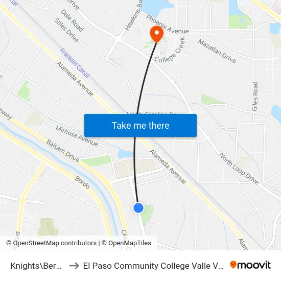 Knights\Bernadine to El Paso Community College Valle Verde Campus map
