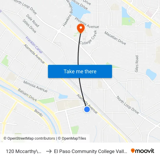 120 Mccarthy\Broadway to El Paso Community College Valle Verde Campus map