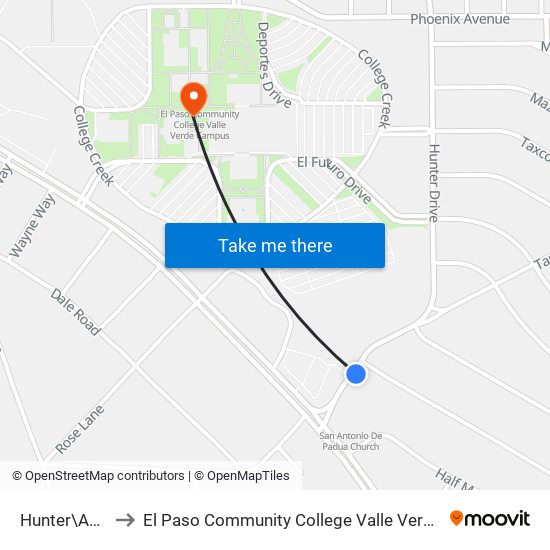 Hunter\Adobe to El Paso Community College Valle Verde Campus map