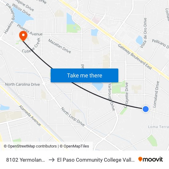 8102 Yermoland\Stanley to El Paso Community College Valle Verde Campus map