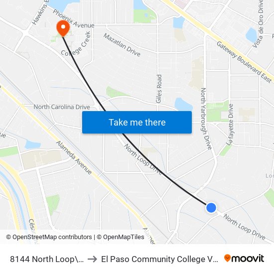 8144 North Loop\Martha Way to El Paso Community College Valle Verde Campus map