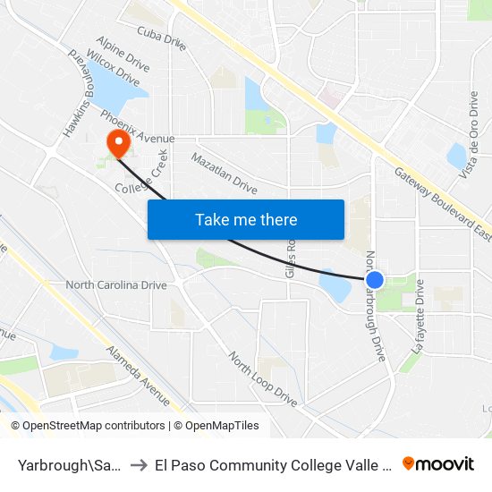 Yarbrough\San Paulo to El Paso Community College Valle Verde Campus map