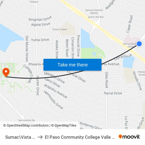 Sumac\Vista Del Sol to El Paso Community College Valle Verde Campus map