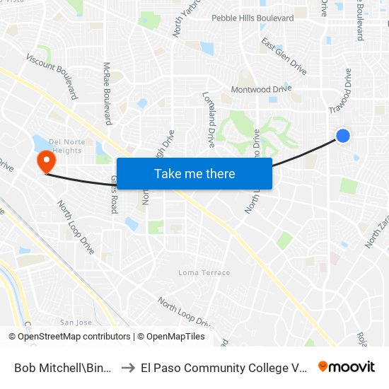 Bob Mitchell\Bing Crosby Dr. to El Paso Community College Valle Verde Campus map