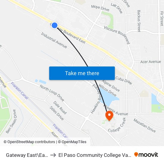 Gateway East\East Side Rd. to El Paso Community College Valle Verde Campus map