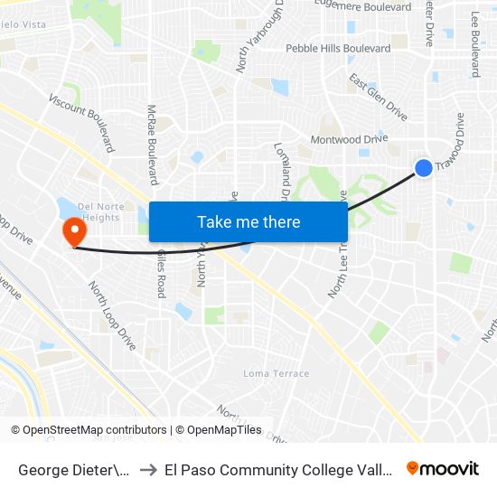 George Dieter\Trawood to El Paso Community College Valle Verde Campus map