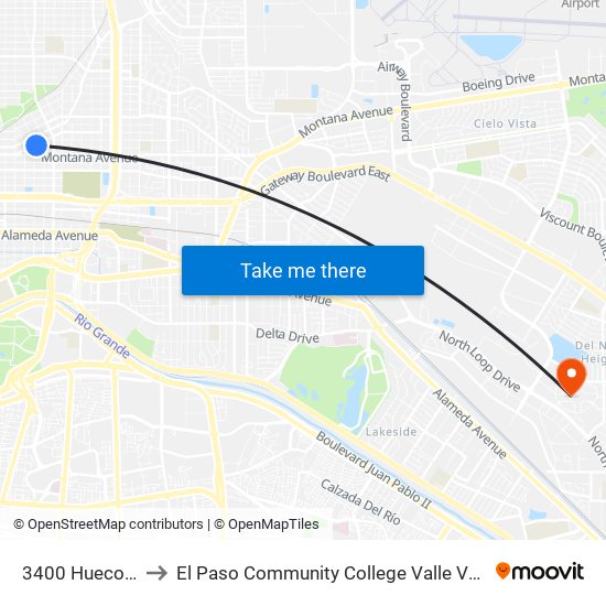 3400 Hueco\Luna to El Paso Community College Valle Verde Campus map