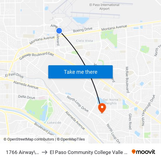 1766 Airway\Boeing to El Paso Community College Valle Verde Campus map