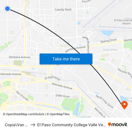 Copia\Van Buren to El Paso Community College Valle Verde Campus map