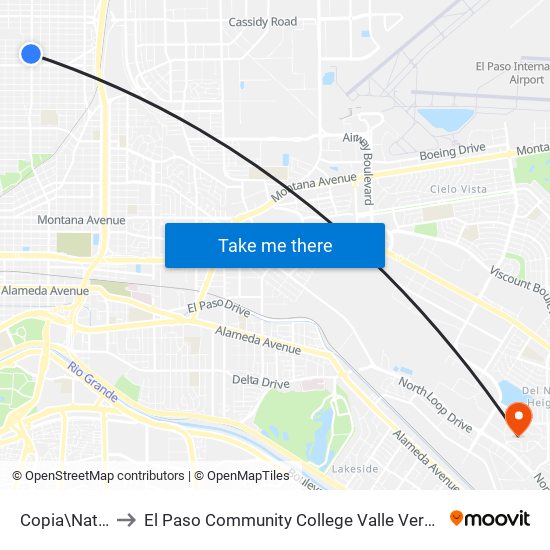 Copia\Nations to El Paso Community College Valle Verde Campus map