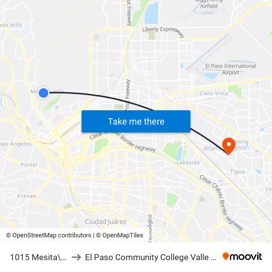 1015 Mesita\Chariot to El Paso Community College Valle Verde Campus map