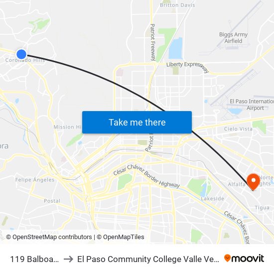 119 Balboa\Dew to El Paso Community College Valle Verde Campus map