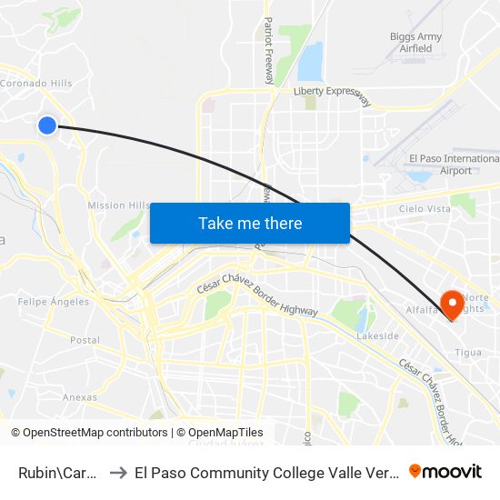 Rubin\Carousel to El Paso Community College Valle Verde Campus map