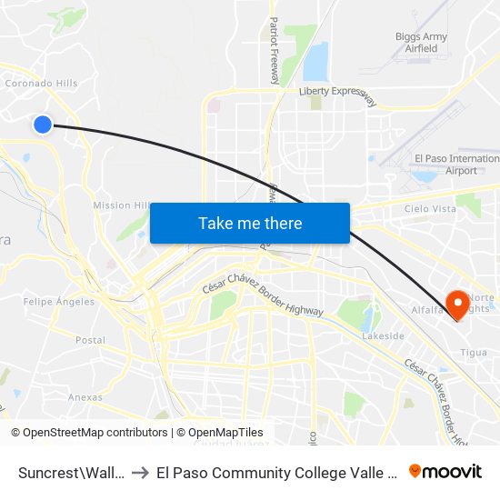 Suncrest\Wallenberg to El Paso Community College Valle Verde Campus map