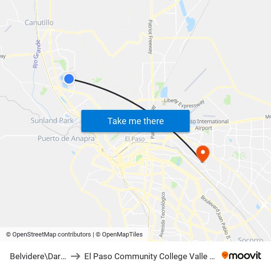 Belvidere\Darby Way to El Paso Community College Valle Verde Campus map