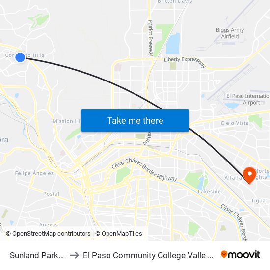 Sunland Park\Fiesta to El Paso Community College Valle Verde Campus map