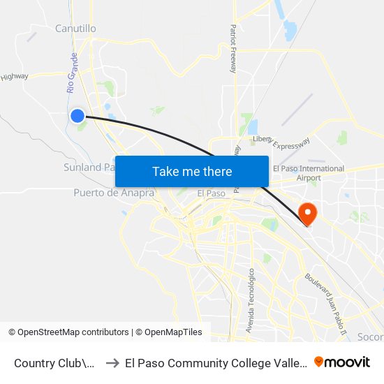 Country Club\Thornton to El Paso Community College Valle Verde Campus map