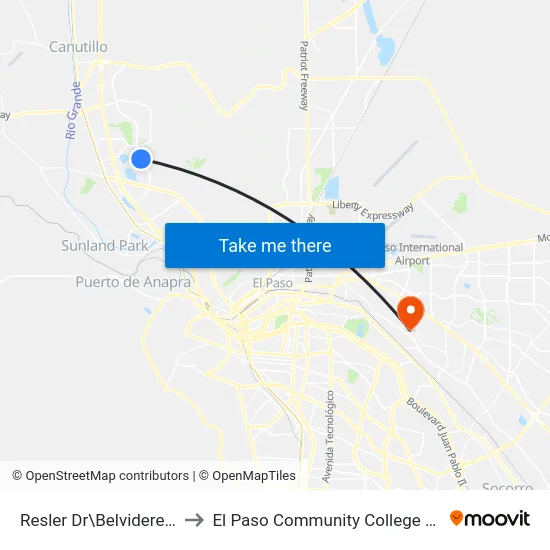 Resler Dr\Belvidere St\ Shire Way to El Paso Community College Valle Verde Campus map
