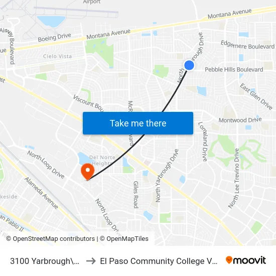 3100 Yarbrough\Pebble Hills to El Paso Community College Valle Verde Campus map