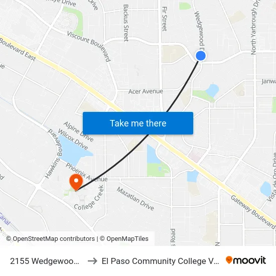 2155 Wedgewood\Montwood to El Paso Community College Valle Verde Campus map
