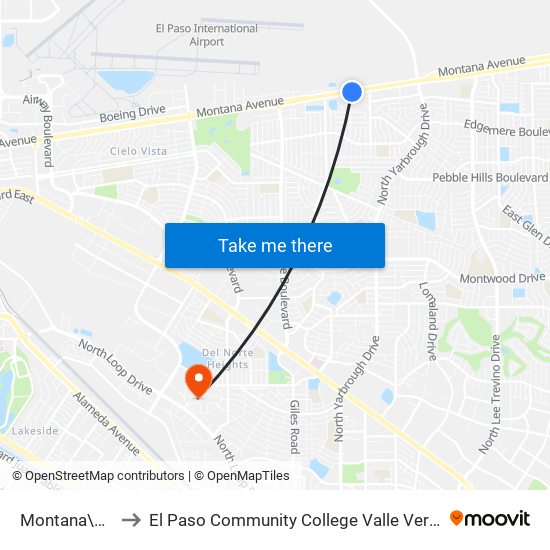 Montana\Lorne to El Paso Community College Valle Verde Campus map