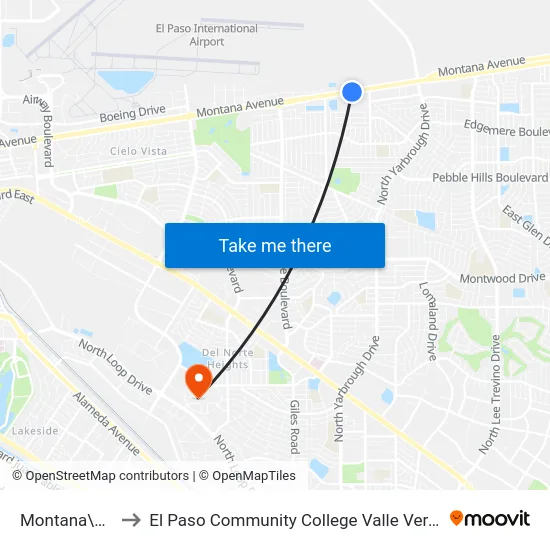 Montana\Lorne to El Paso Community College Valle Verde Campus map