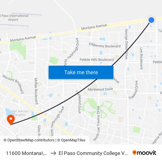 11600 Montana\Las Palmas to El Paso Community College Valle Verde Campus map