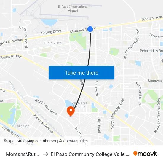 Montana\Rutherglen to El Paso Community College Valle Verde Campus map