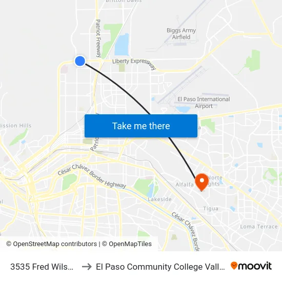 3535 Fred Wilson\Russel to El Paso Community College Valle Verde Campus map