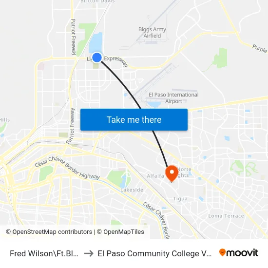 Fred Wilson\Ft.Bliss Cemetry to El Paso Community College Valle Verde Campus map