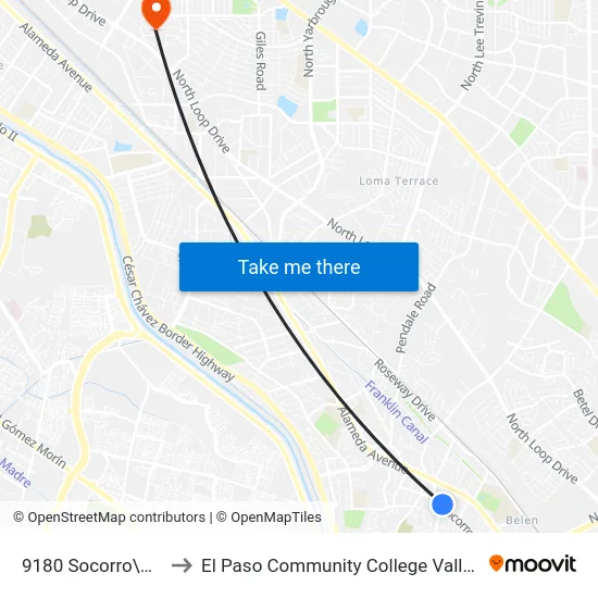 9180 Socorro\Southside to El Paso Community College Valle Verde Campus map