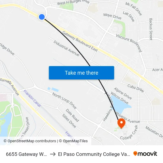6655 Gateway West\Airway to El Paso Community College Valle Verde Campus map