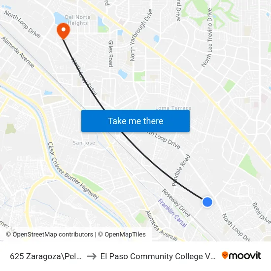 625 Zaragoza\Pell Mcdonalds to El Paso Community College Valle Verde Campus map