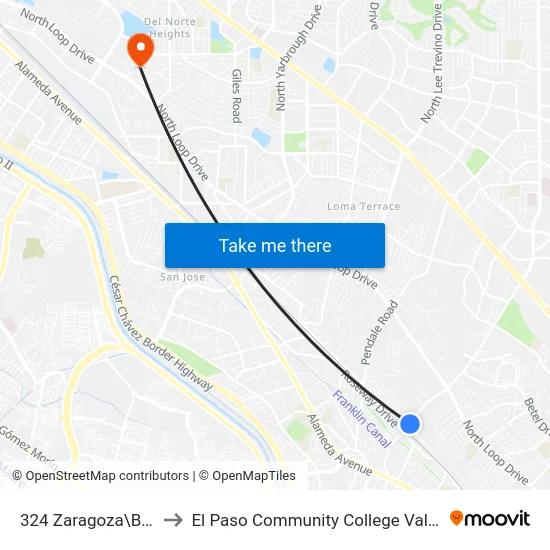 324 Zaragoza\Billy the Kid to El Paso Community College Valle Verde Campus map