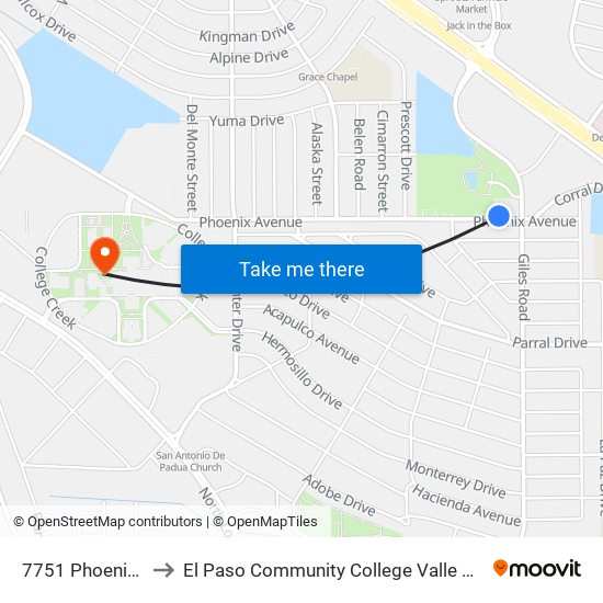 7751 Phoenix\Giles to El Paso Community College Valle Verde Campus map