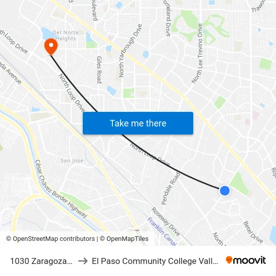 1030 Zaragoza\Sandhill to El Paso Community College Valle Verde Campus map