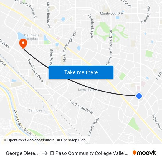 George Dieter\Rojas to El Paso Community College Valle Verde Campus map