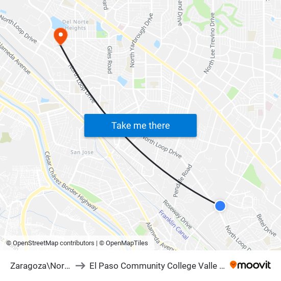 Zaragoza\North Loop to El Paso Community College Valle Verde Campus map