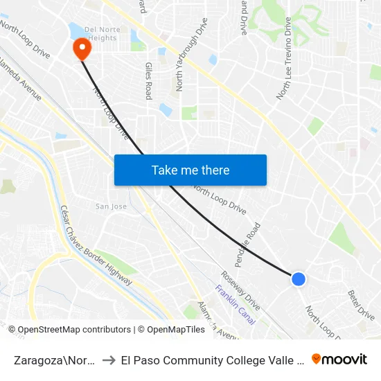 Zaragoza\North Loop to El Paso Community College Valle Verde Campus map