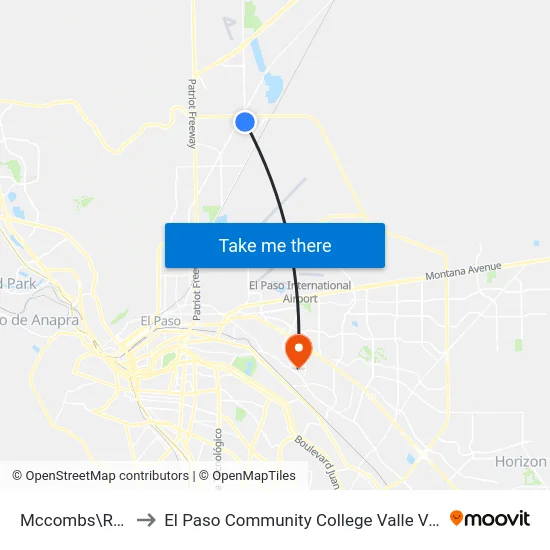 Mccombs\Regulus to El Paso Community College Valle Verde Campus map