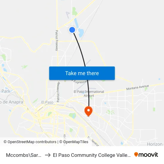 Mccombs\Sarah Anne to El Paso Community College Valle Verde Campus map