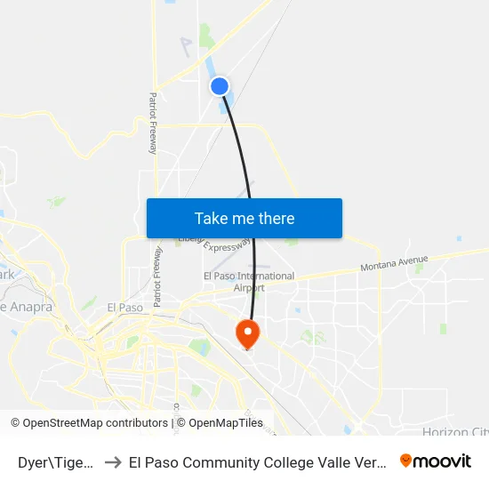 Dyer\Tiger Eye to El Paso Community College Valle Verde Campus map