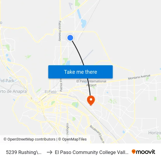 5239 Rushing\Dyer\Jerry to El Paso Community College Valle Verde Campus map