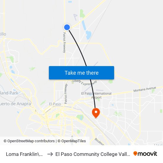 Loma Franklin\Loma Alta to El Paso Community College Valle Verde Campus map