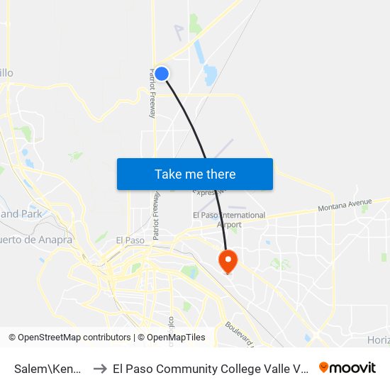 Salem\Kenworthy to El Paso Community College Valle Verde Campus map