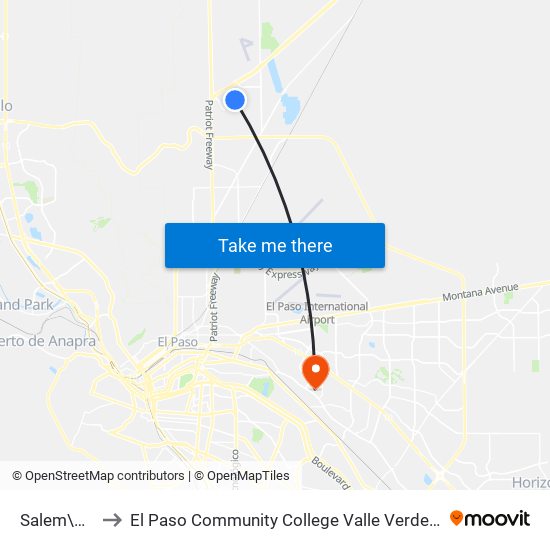 Salem\Gala to El Paso Community College Valle Verde Campus map