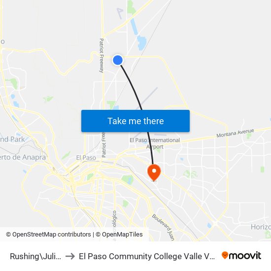 Rushing\Juliandra to El Paso Community College Valle Verde Campus map