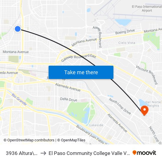 3936 Altura\Boone to El Paso Community College Valle Verde Campus map