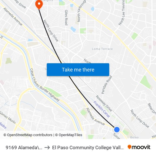 9169 Alameda\Cananea to El Paso Community College Valle Verde Campus map